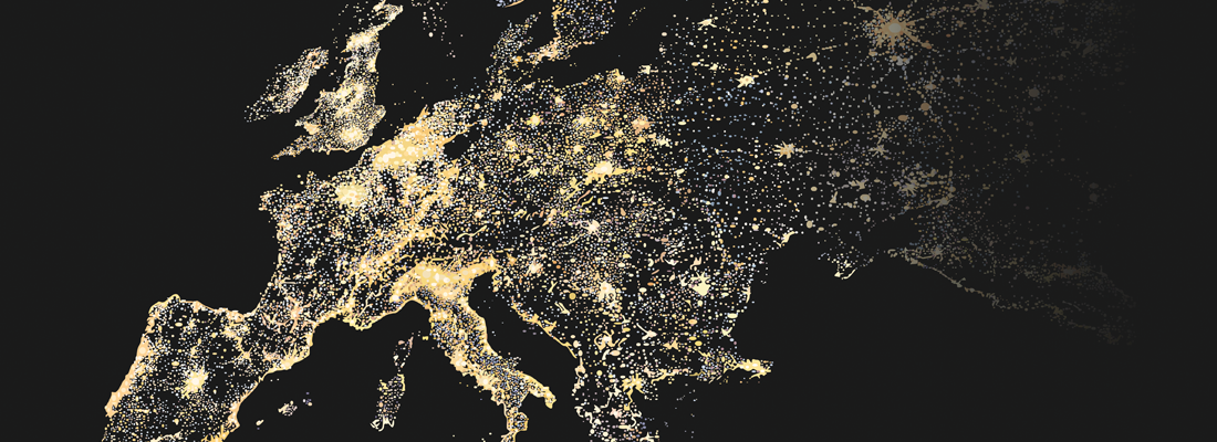 歐洲地圖，重要區域發亮